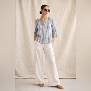Chico’s Size 3 XL Cotton Metallic Stripe Button Front Blouse Coastal